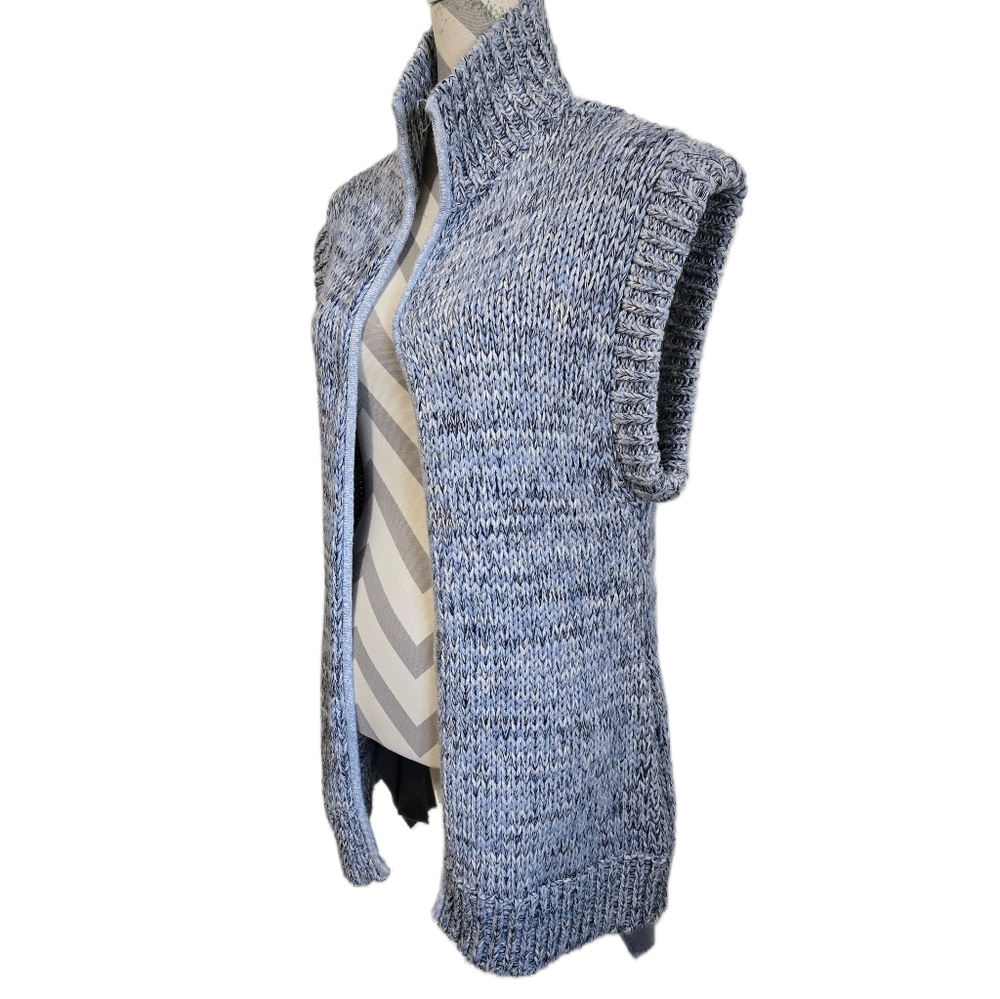 L'AGENCE Blue Marled Chunky Knit Sleeveless Cardigan Open Front Duster Medium - Picture 5 of 14